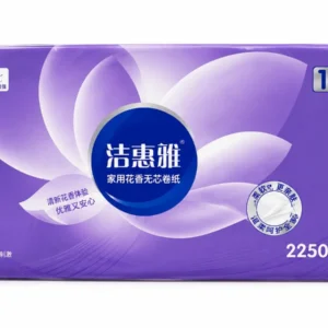 A package of toilet paper featuring a purple flower design on the front.