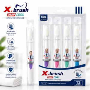 A set of deep clean toothbrushes featuring ergonomic handles and various bristle types for effective oral hygiene.