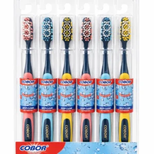 A set of six Cobon toothbrushes in various colors, displayed together on a white background.