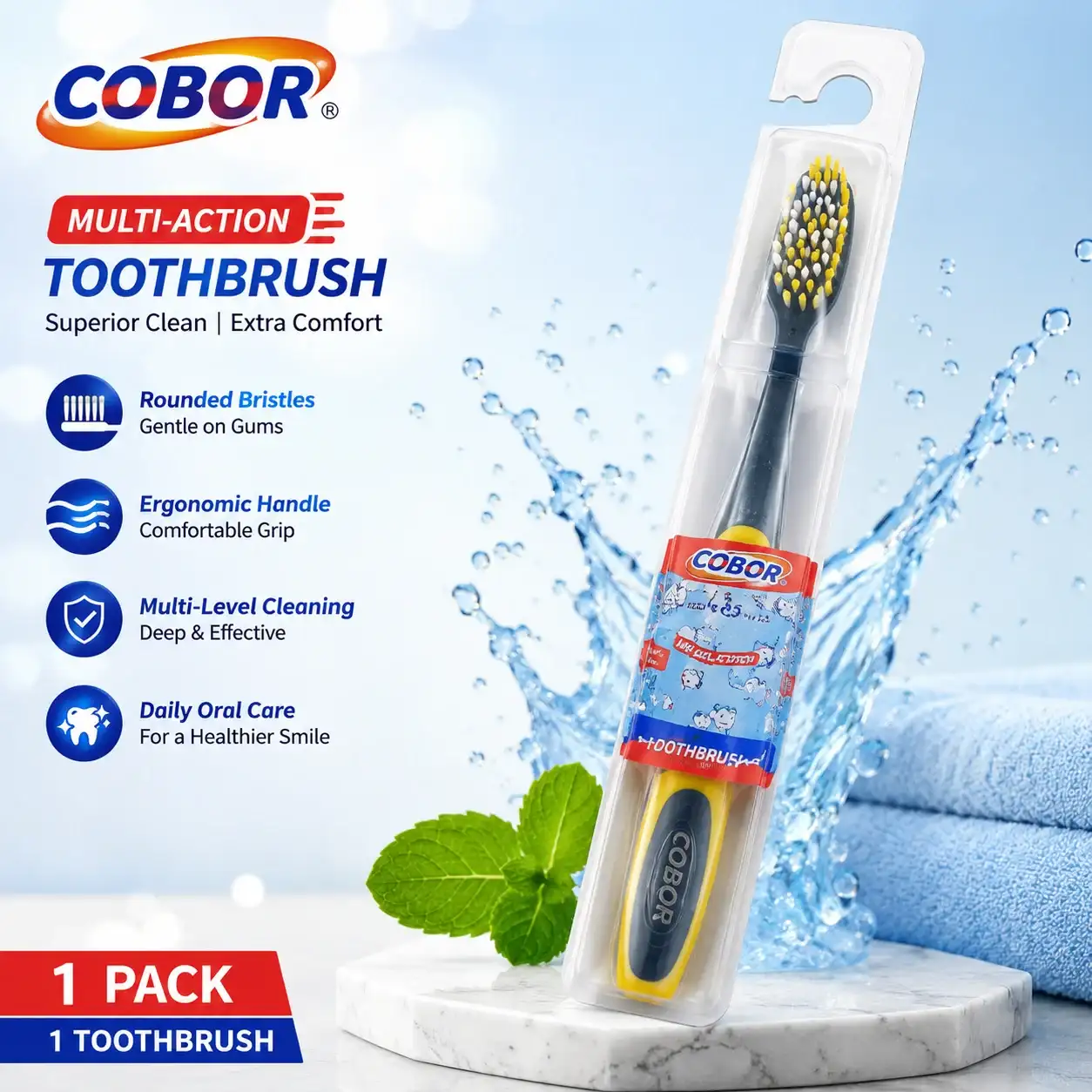 COBOR Multi-Action Toothbrush Soft Rounded Bristles hero product image