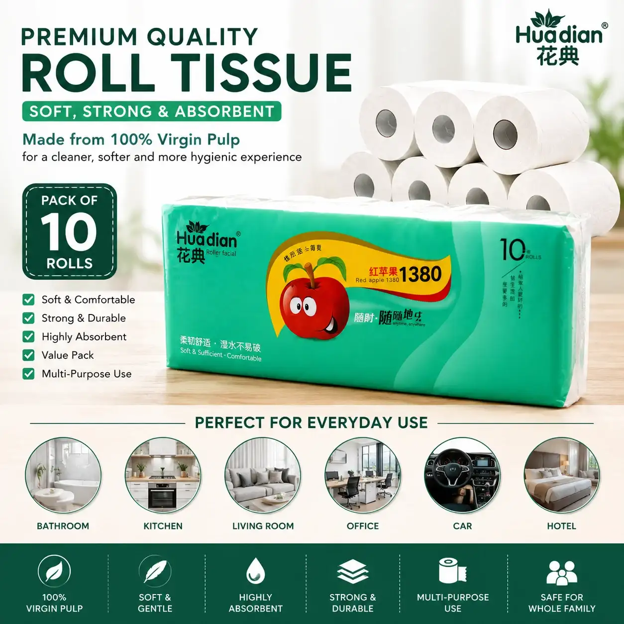 Imported Premium Virgin Pulp Toilet Tissue Rolls (Pack of 10) Complete Value Infographic
