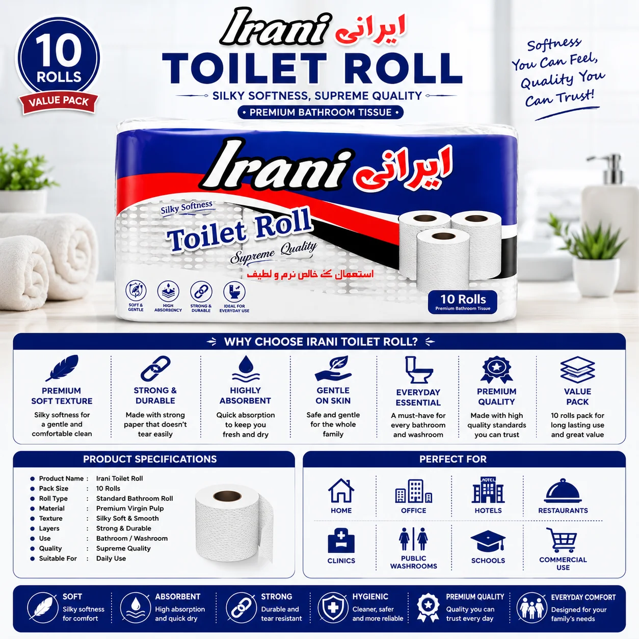 Irani Premium Toilet Roll Pack Complete Value Infographic