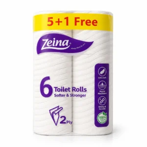 Pack of 2 Zenia 6 toilet rolls, showcasing the product packaging and branding clearly.
