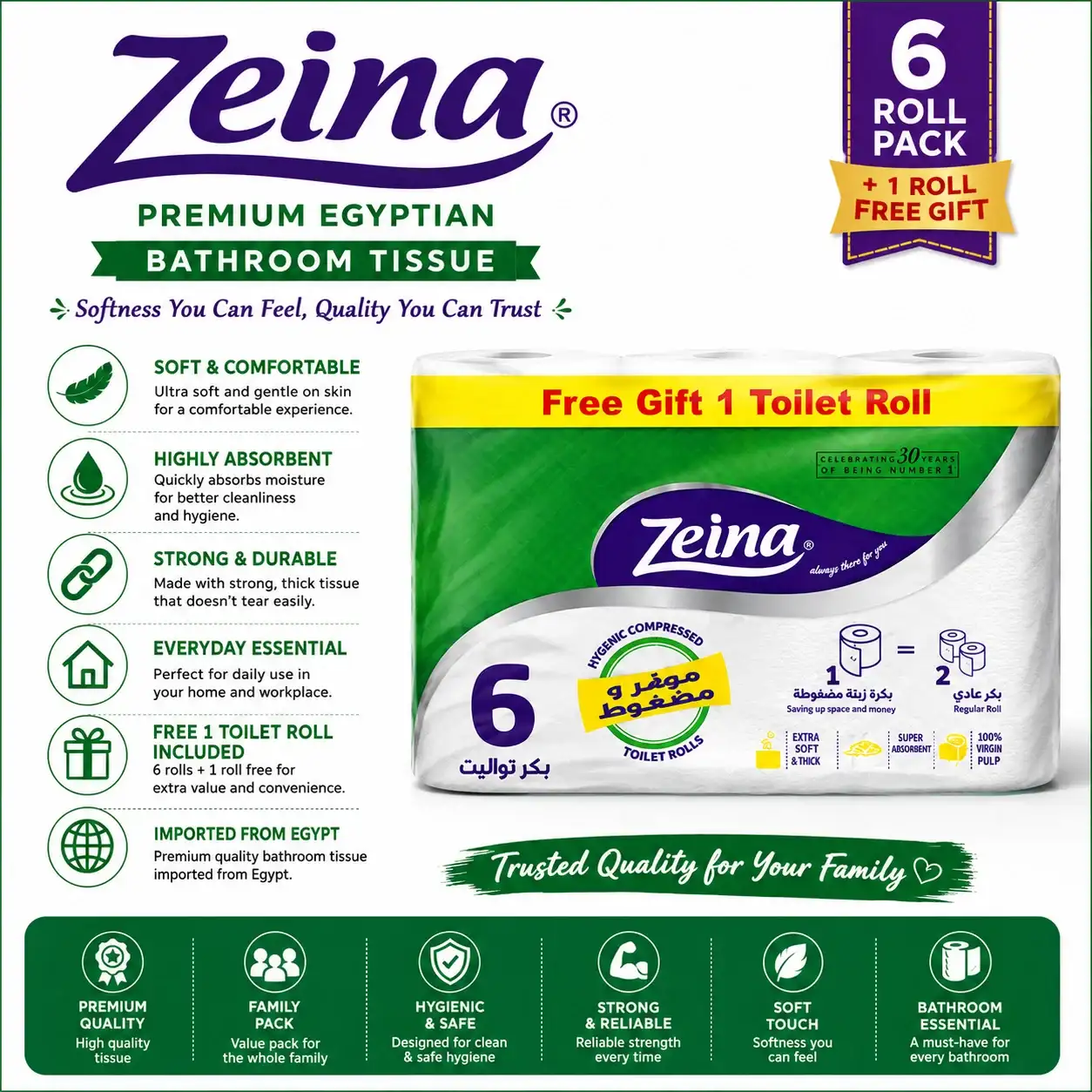 Zeina Premium 6 Toilet Rolls Value Pack Complete Value Infographic