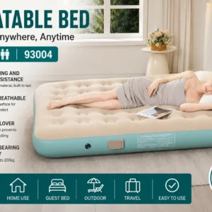 An inflatable bed set up in a cozy room, showcasing its comfort and convenience for sleeping
