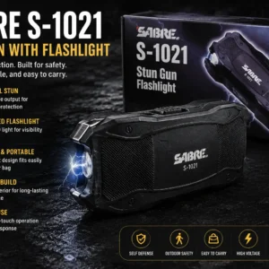 Sabre 1011 strobe gun flashlight, featuring a compact design and bright strobe light for enhanced visibility and safety.
