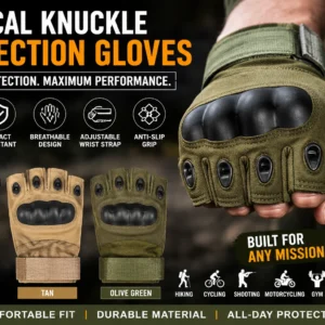 Tactical knuckle protection gloves displayed, featuring reinforced knuckles and durable material for enhanced hand safety.