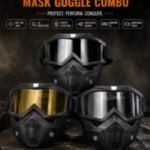 Tactical protection mask and goggle combo designed for enhanced safety and visibility in various environments.